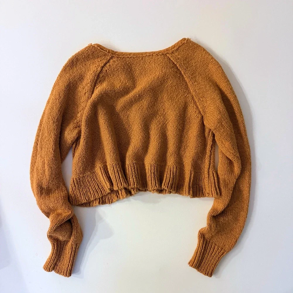 Free People Sweetheart Henley Cropped Sweater Rust Small Cottagecore Granola